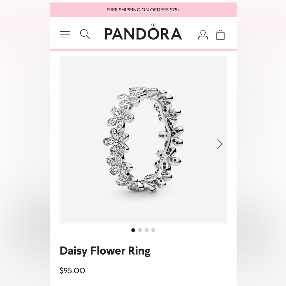 Pandora Daisy Flower Ring size 7 sterling silver- all stones intact!